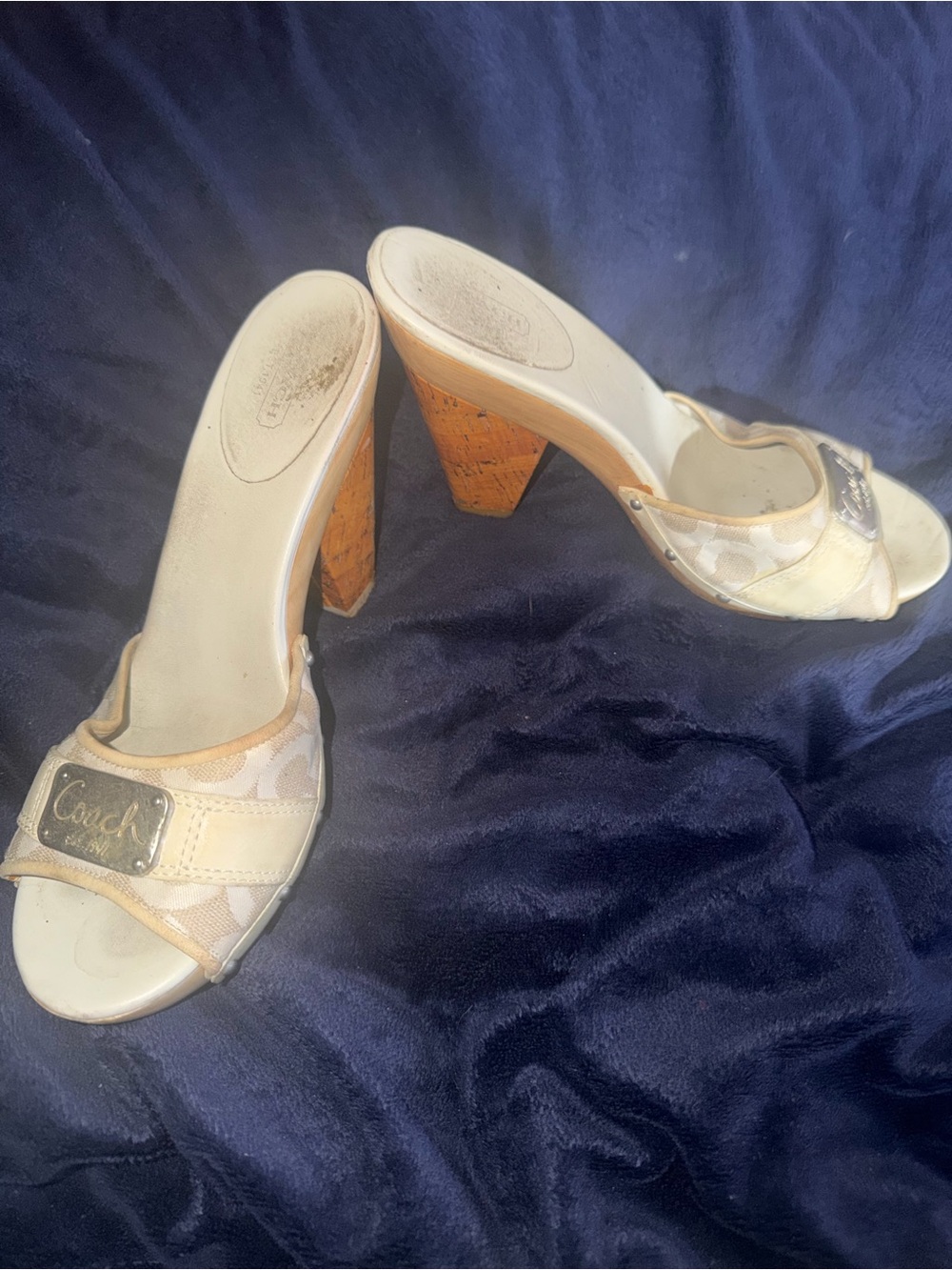 Coach off white Canvas Cork-Heel Slide Sandals